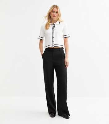 Tall Black Linen Blend Wide Leg Trousers