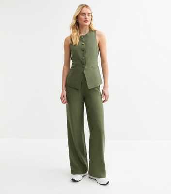 Tall Khaki Linen Blend Wide Leg Trousers