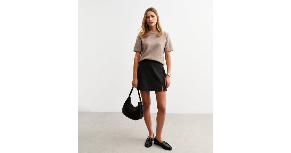 Black Soft Touch Linen Blend Pelmet Mini Skirt | New Look