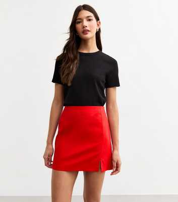 Red Soft Touch Linen Blend Pelmet Mini Skirt