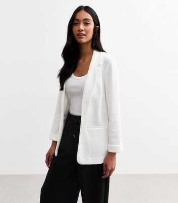 White Textured Jersey Blazer