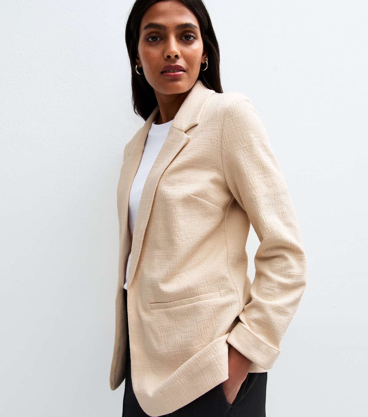 Women's Camel Textured Jersey Blazer New Look