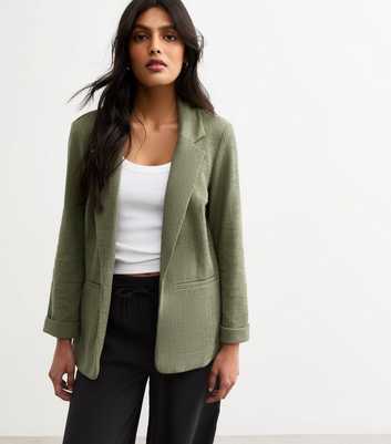 Khaki Textured Jersey Blazer