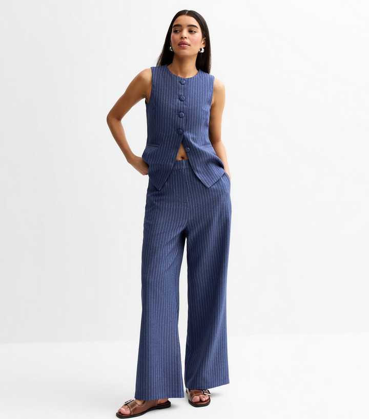 Blue Tailored Pinstripe Wide Leg Trousers | New Look