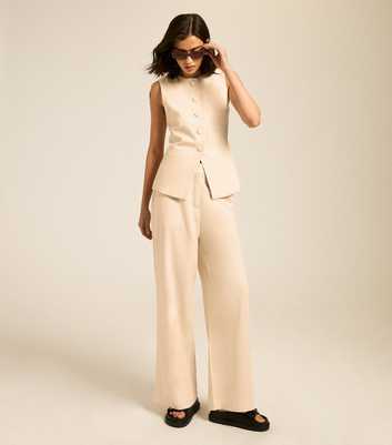 Stone Linen Blend Wide Leg Trousers