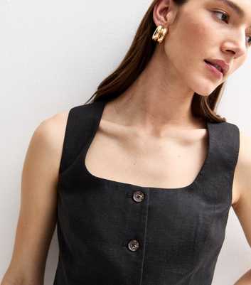 Black Linen Blend Square Neck Waistcoat