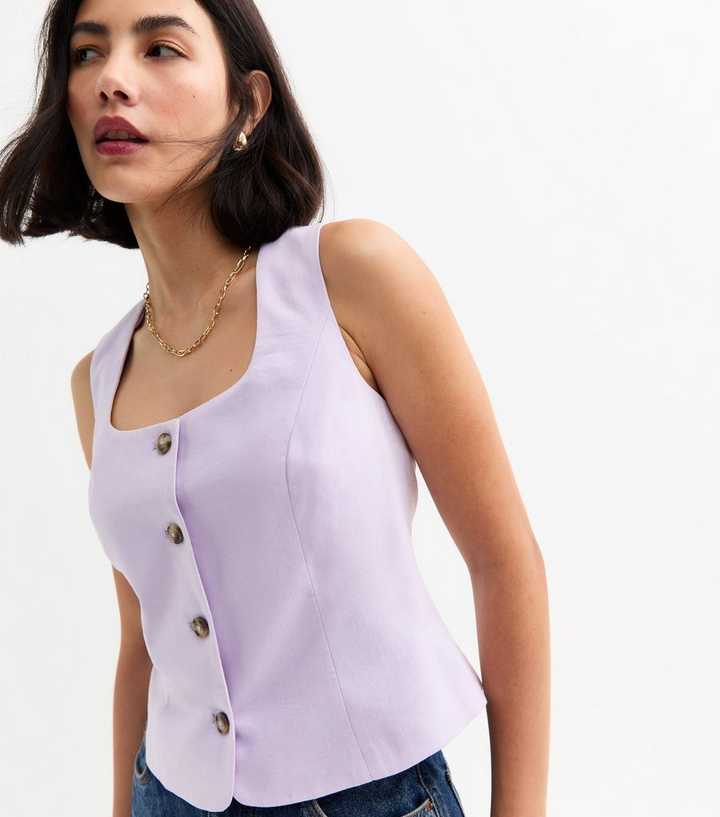 Lilac Linen Blend Square Neck Waistcoat 