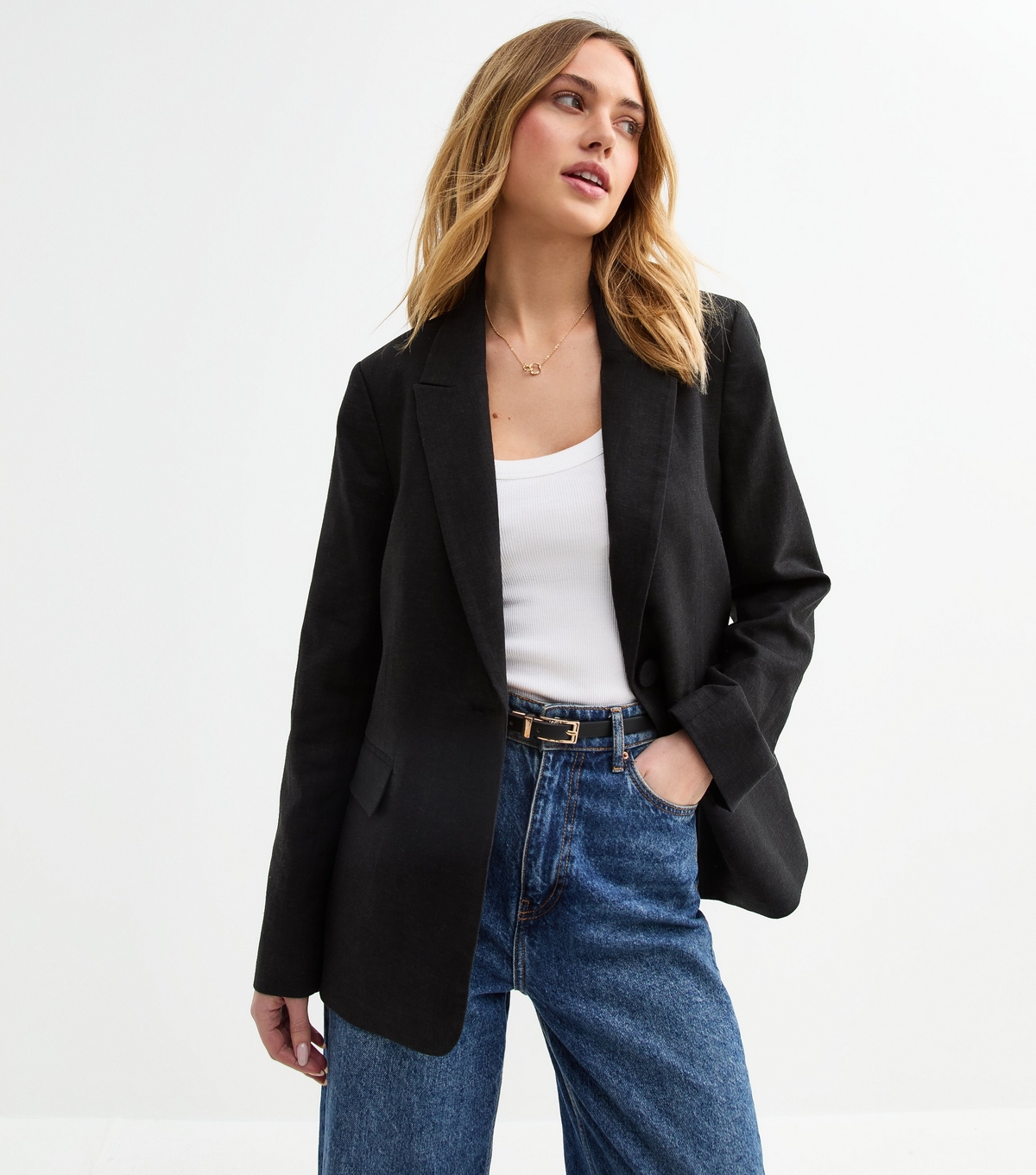 Women's Black Linen Blend Blazer New Look