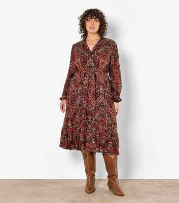 Apricot Curve Rust Paisley Print Ruffle Tier Dress