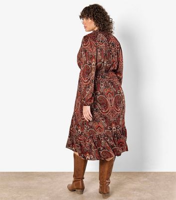 Apricot Curve Rust Paisley Print Ruffle Tier Dress New Look