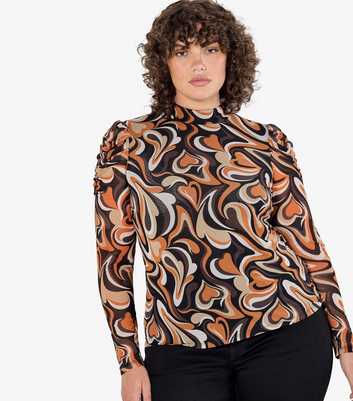 Apricot Curve Rust Love Mesh Mock Neck Top