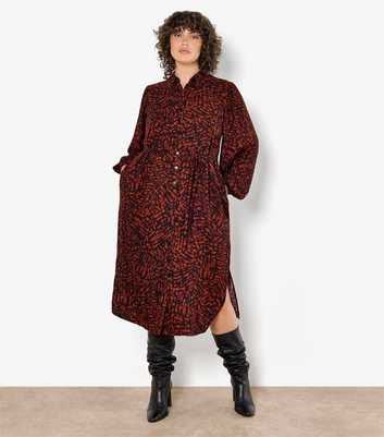 Apricot Curve Texture Brushstroke Print Shirt Dress