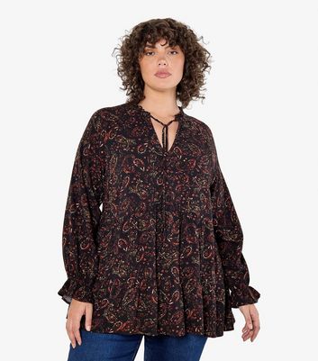 Apricot Black Painterly Paisley Print Smock Top New Look