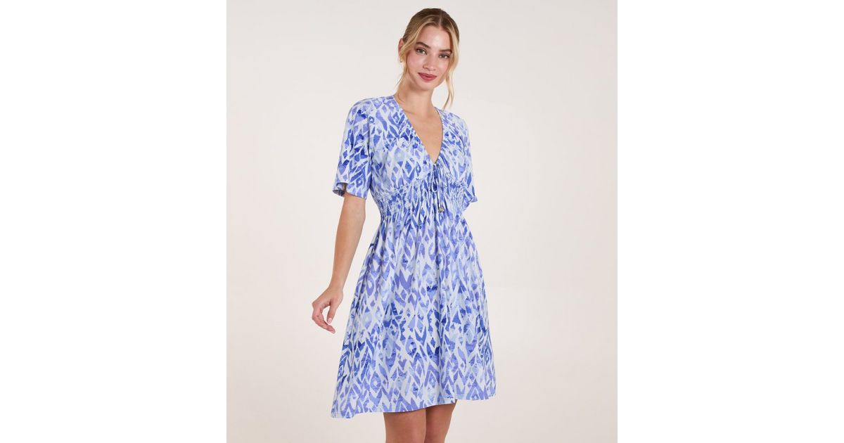 Draped V-Neck Mini Dress Blue main image 0