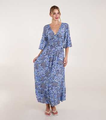 Blue Vanilla Blue Abstract Elasticated Neck Shirred Waist Maxi Dress