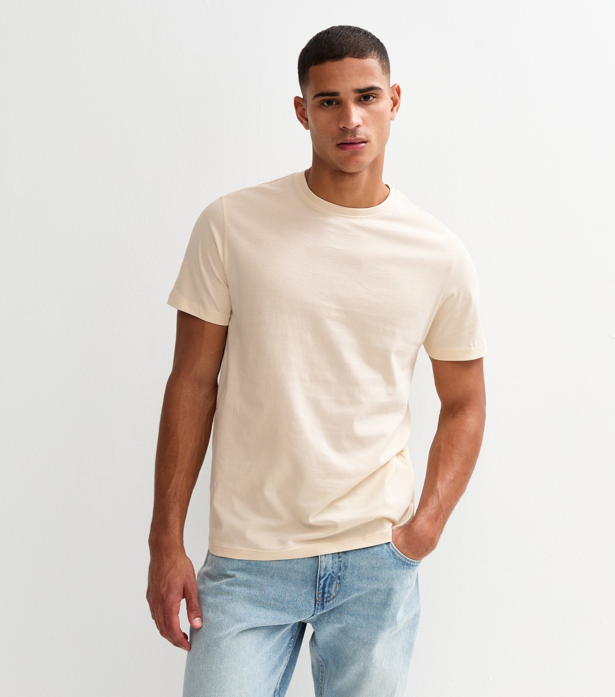 Men's Oatmeal Regular Cotton T-Shirt New Look