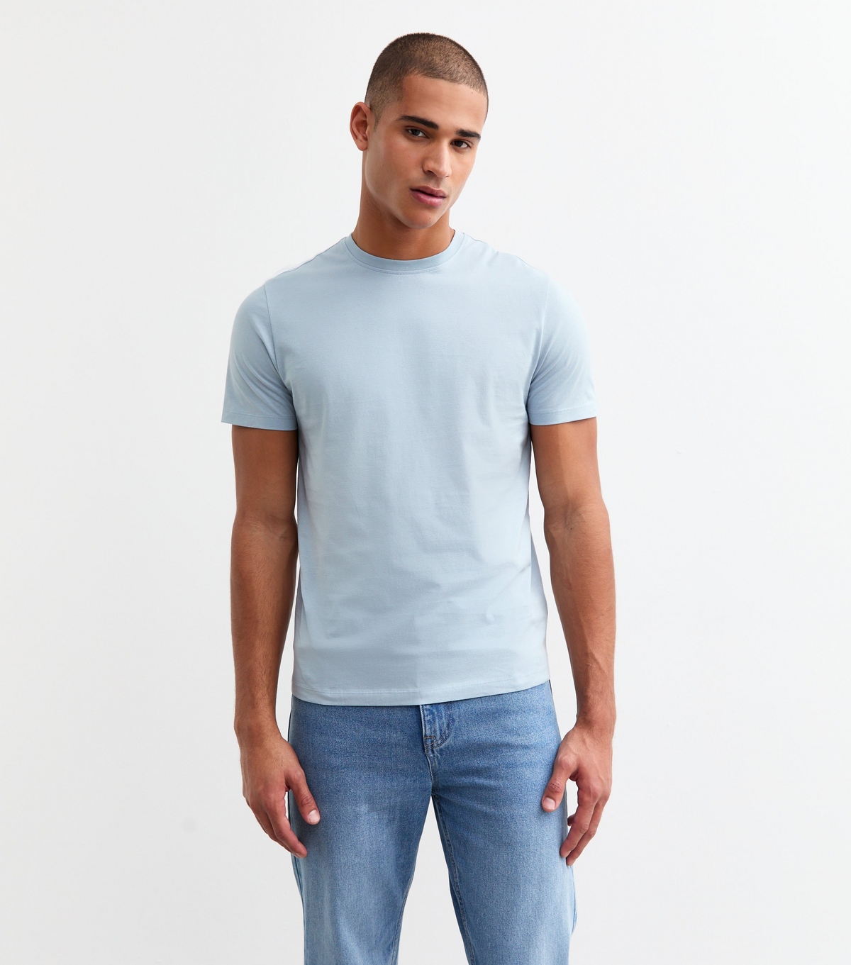 Men's Pale Blue Regular Cotton T-Shirt New Look