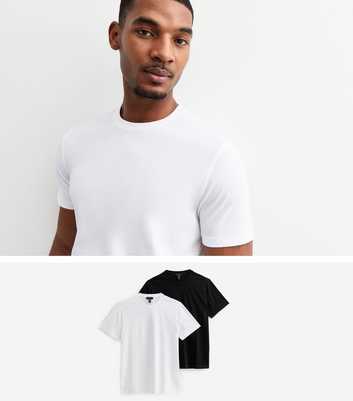 2 Pack of Black/White Regular Fit Cotton T-Shirts