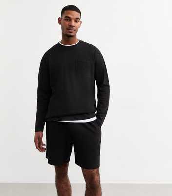 Black Regular Drawstring Waist Ribbed Shorts