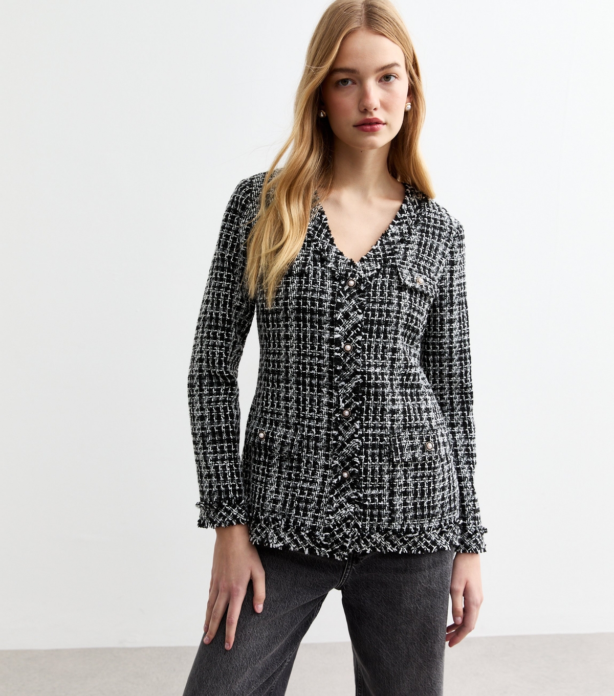 Women's Black Checked Bouclé Blazer New Look