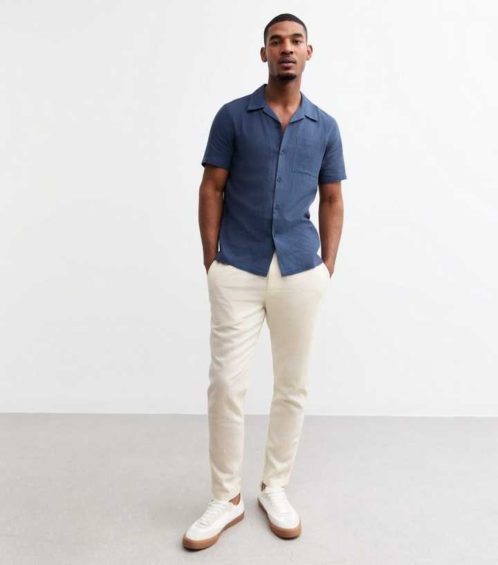 Off White Regular Tapered Leg Linen Blend Trousers