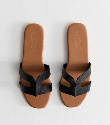 Black Faux Leather Cut Out Strap Mules