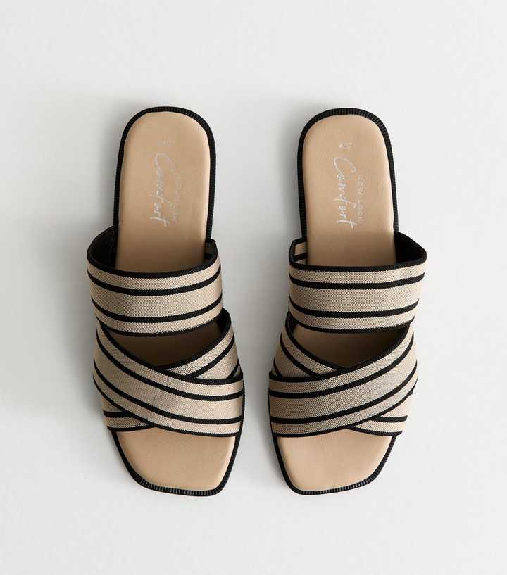 Off White Striped Crossover Strap Mules | New Look