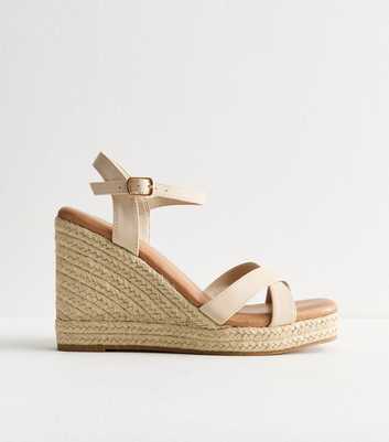 Off White Faux Leather Wedge Sandals