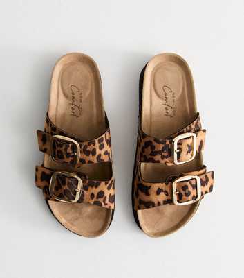 Stone Faux Leather Leopard Print Buckle Strap Sandals