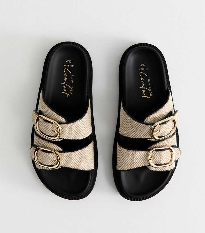 Wide Fit Off White Woven Strap Sandals