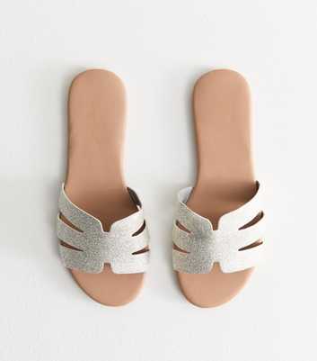 Wide Fit Silver Metallic Faux Leather Cutout Flat Sandals