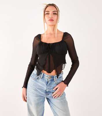 Pink Vanilla Black Butterfly Cut Mesh Cropped Top