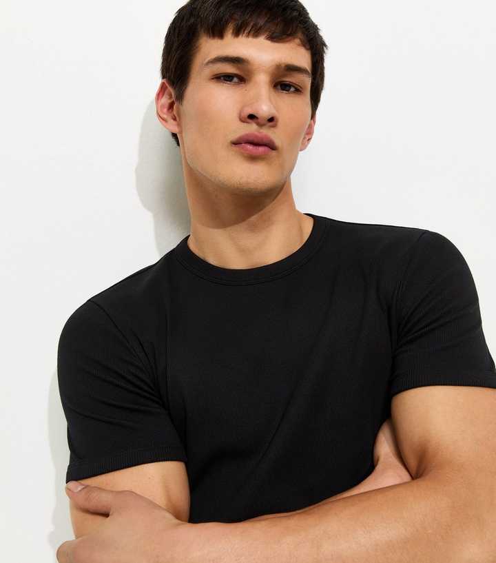 Black Muscle Fit Ribbed Jersey T-Shirt