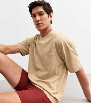 Light Brown Oversized Chest Pocket Jersey T-Shirt