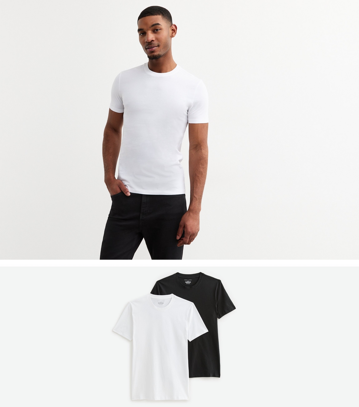 Men's 2 Pack Black/White Muscle Fit T-Shirts New Look