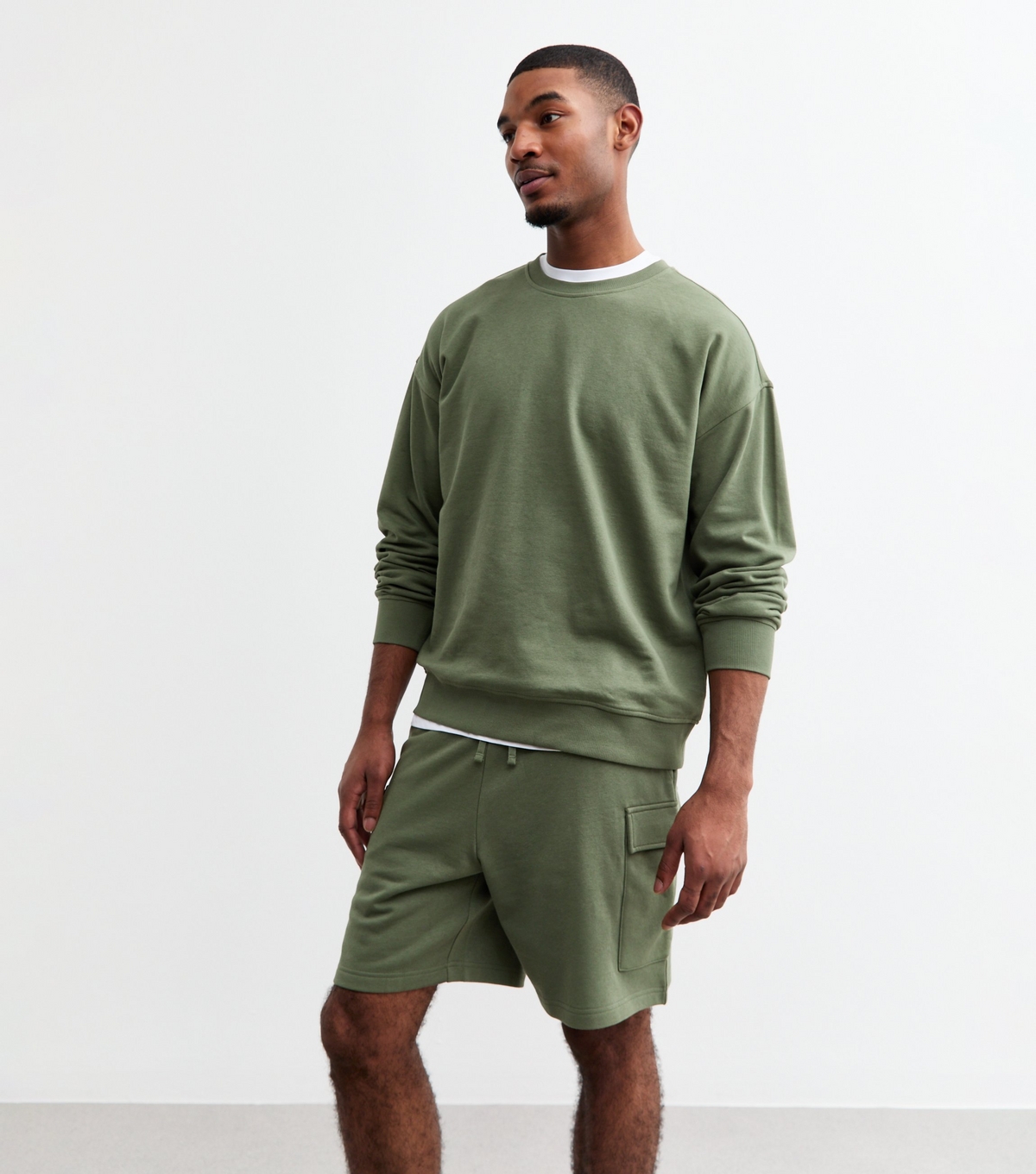 Men's Khaki Oversized Crew Neck Sweatshirt New Look