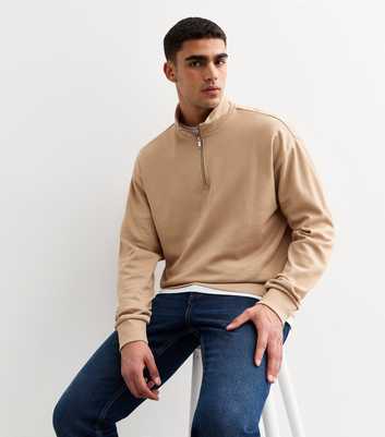 Tan Regular Quarter Zip Sweatshirt