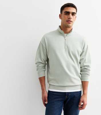 Mint Green Regular Quarter Zip Sweatshirt