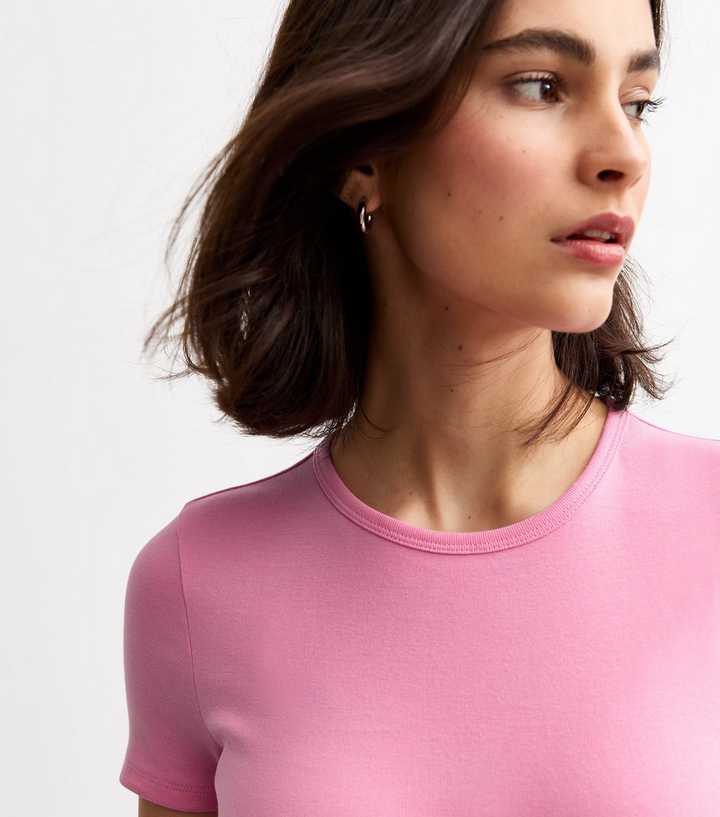 Pink Ribbed Crew Neck T-Shirt