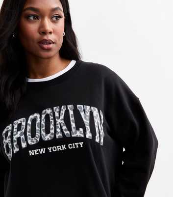 Curves Black Brooklyn Print Jersey Sweatshirt