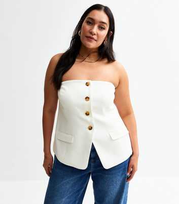Curves White Button Front Bandeau Waistcoat Top