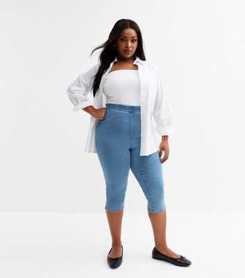 Curves Blue Denim Capri Trousers