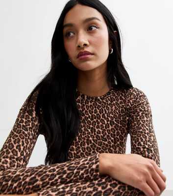 Brown Leopard Print Ribbed Bodysuit