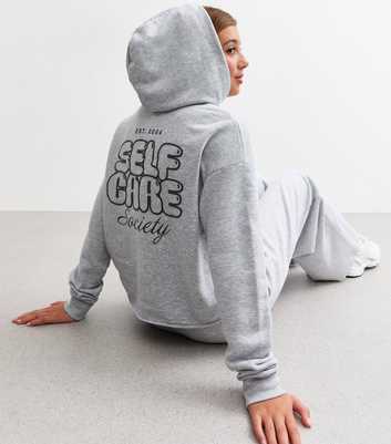 Girls Grey Self Care Society Cotton Jersey Hoodie