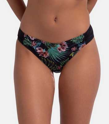 Dorina Black Floral Print Low Rise Bikini Bottoms