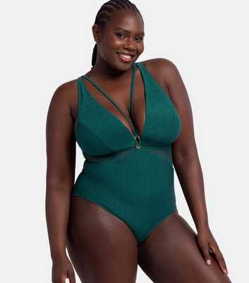 Dorina Dark Green Crossover Back Shaping Swimsuit