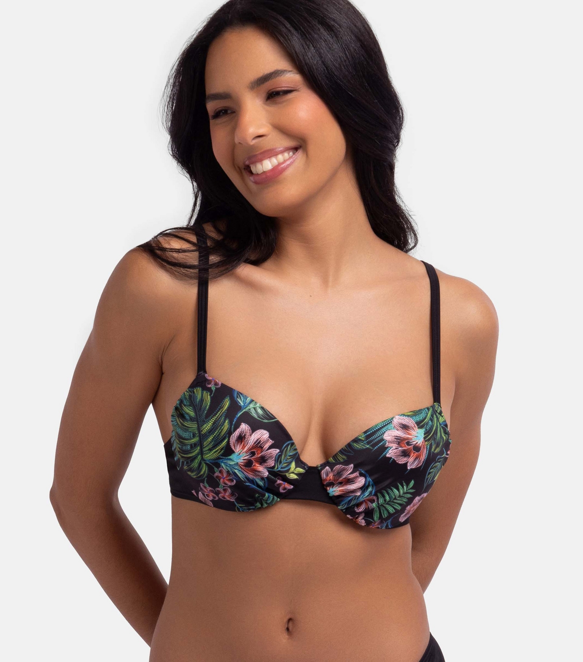 Women's Black Floral Print Bikini Top Dorina New Look