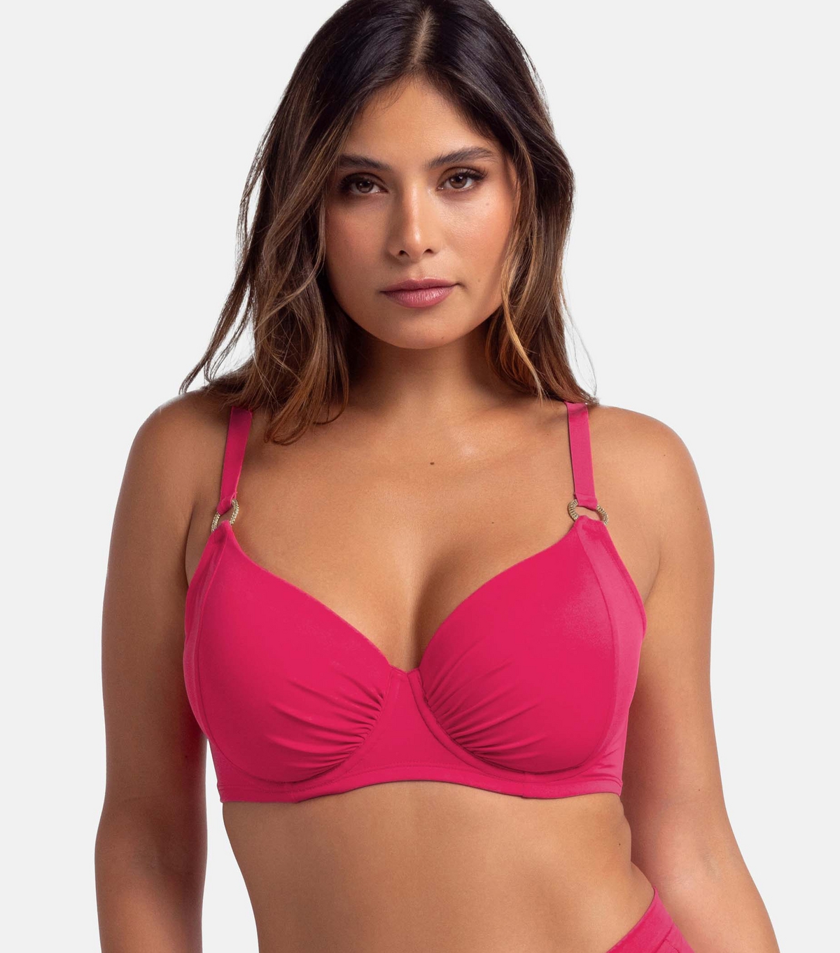 Women's Plus Size Pink Ruched Bikini Top Curves Dorina New Look