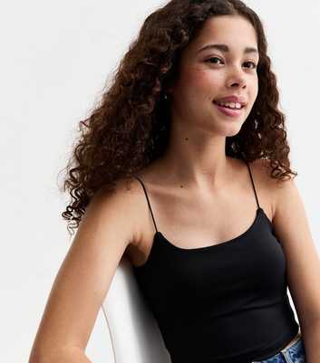 Girls Black Spaghetti Strap Cropped Cami Top