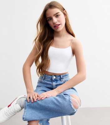 Girls White Spaghetti Strap Cropped Cami Top